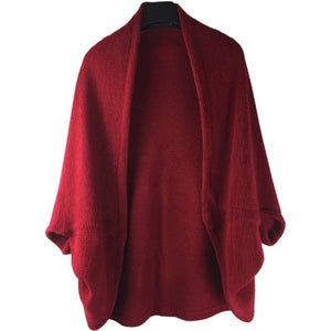 Shawl Bat Sleeve Loose Knitted Sweater Cardigan Casual