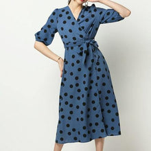 Load image into Gallery viewer, dot chiffon v neck long sleeve black white vintage sexy - Sophornlilly