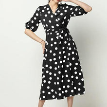 Load image into Gallery viewer, dot chiffon v neck long sleeve black white vintage sexy - Sophornlilly