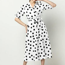 Load image into Gallery viewer, dot chiffon v neck long sleeve black white vintage sexy - Sophornlilly