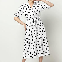 Load image into Gallery viewer, dot chiffon v neck long sleeve black white vintage sexy - Sophornlilly