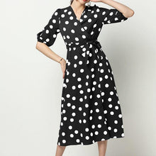 Load image into Gallery viewer, dot chiffon v neck long sleeve black white vintage sexy - Sophornlilly