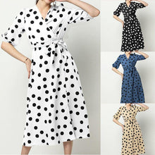 Load image into Gallery viewer, dot chiffon v neck long sleeve black white vintage sexy - Sophornlilly