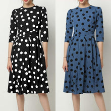 Load image into Gallery viewer, dot print round neck chiffon black blue vintage sexy - Sophornlilly
