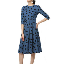 Load image into Gallery viewer, dot print round neck chiffon black blue vintage sexy - Sophornlilly