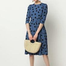 Load image into Gallery viewer, dot print round neck chiffon black blue vintage sexy - Sophornlilly