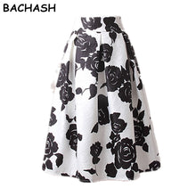 Load image into Gallery viewer, BACHASH Women Peach Floral Print Elastic High Waist Pleated Long Midi