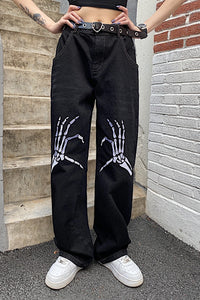 hip hop skull embroidered jeans