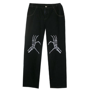 hip hop skull embroidered jeans