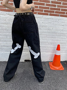 hip hop skull embroidered jeans