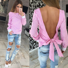 Load image into Gallery viewer, Bkld Women Blouse 2017 Spring Autumn New Women Sexy Bow Back Open