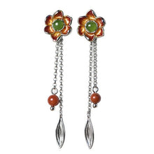 Load image into Gallery viewer, sterling silver earrings Cloisonne sunflower lotus pearl