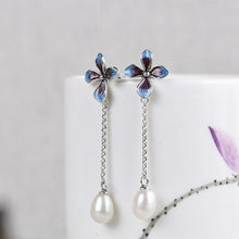 Load image into Gallery viewer, sterling silver earrings Cloisonne sunflower lotus pearl