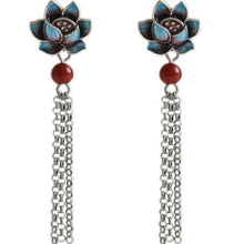 Load image into Gallery viewer, sterling silver earrings Cloisonne sunflower lotus pearl
