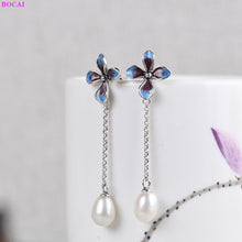 Load image into Gallery viewer, sterling silver earrings Cloisonne sunflower lotus pearl