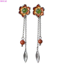 Load image into Gallery viewer, sterling silver earrings Cloisonne sunflower lotus pearl