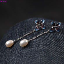 Load image into Gallery viewer, sterling silver earrings Cloisonne sunflower lotus pearl
