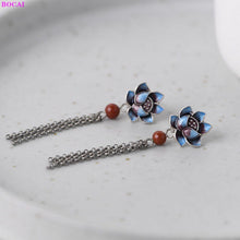 Load image into Gallery viewer, sterling silver earrings Cloisonne sunflower lotus pearl