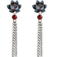 Load image into Gallery viewer, sterling silver earrings Cloisonne sunflower lotus pearl