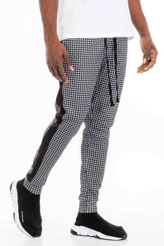 PATTERNED TRACK PANTS- BLACK