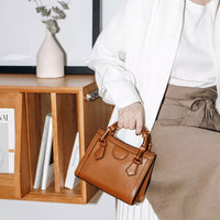 Bamboo Handle Square Handbag Tote Bag