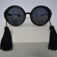 Baroque Round Sunglasses Tassel Pearl Rhinestones