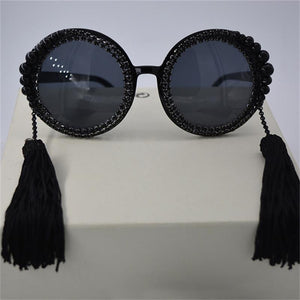 Baroque Round Sunglasses Tassel Pearl Rhinestones