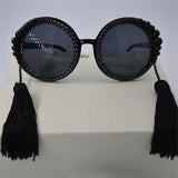 Baroque Round Sunglasses Tassel Pearl Rhinestones