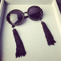 Baroque Round Sunglasses Tassel Pearl Rhinestones