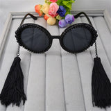 Baroque Round Sunglasses Tassel Pearl Rhinestones