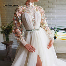 Load image into Gallery viewer, Elegant Evening Dresses Lace Applique High Collar Split
