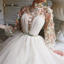 Load image into Gallery viewer, Elegant Evening Dresses Lace Applique High Collar Split