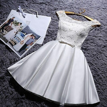 Load image into Gallery viewer, Beauty Lace White Burgundy Lace Evening Dresses Short O neck Formal