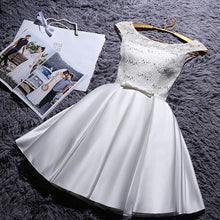 Load image into Gallery viewer, Beauty Lace White Burgundy Lace Evening Dresses Short O neck Formal