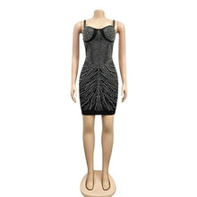 Load image into Gallery viewer, Sparkle Black Silver Crystal Studs Mini Dress New Summer - Sophornlilly
