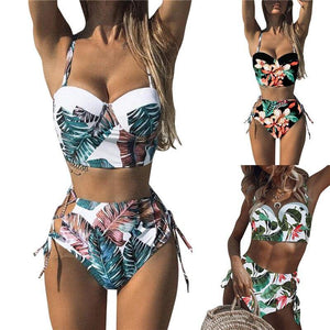 Bikini  Women Falbala High Waisted Bikini Set Push Up Swimsuit - Sophornlilly