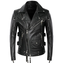 Load image into Gallery viewer, American Motorcycle Style Leather Jacket Men Natural Genuine