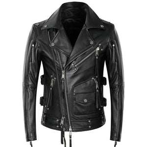 American Motorcycle Style Leather Jacket Men Natural Genuine