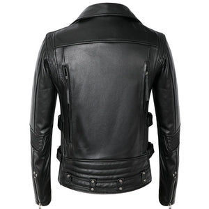 American Motorcycle Style Leather Jacket Men Natural Genuine