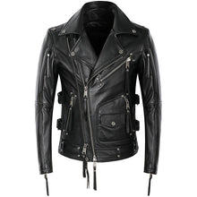 Load image into Gallery viewer, American Motorcycle Style Leather Jacket Men Natural Genuine