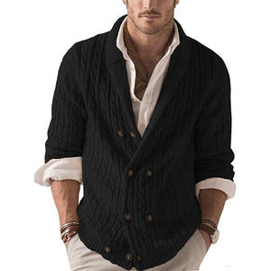 Black Cardigan Men Cotton Sweater Long Sleeve