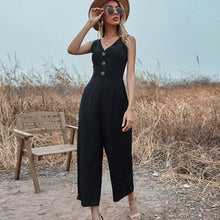 Load image into Gallery viewer, Black Chiffon Jumpsuits For Women Summer Sleeveless Button Up V - Sophornlilly