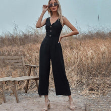 Load image into Gallery viewer, Black Chiffon Jumpsuits For Women Summer Sleeveless Button Up V - Sophornlilly