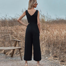 Load image into Gallery viewer, Black Chiffon Jumpsuits For Women Summer Sleeveless Button Up V - Sophornlilly