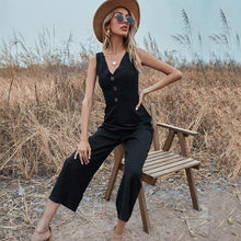 Load image into Gallery viewer, Black Chiffon Jumpsuits For Women Summer Sleeveless Button Up V - Sophornlilly
