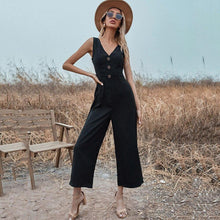 Load image into Gallery viewer, Black Chiffon Jumpsuits For Women Summer Sleeveless Button Up V - Sophornlilly