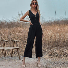 Load image into Gallery viewer, Black Chiffon Jumpsuits For Women Summer Sleeveless Button Up V - Sophornlilly