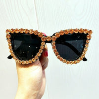 Black Crystal Sunglasses Women Cat Eye Vintage