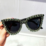 Black Crystal Sunglasses Women Cat Eye Vintage