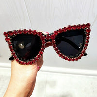 Black Crystal Sunglasses Women Cat Eye Vintage